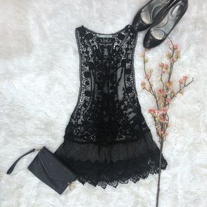 🔴 Maurices Black Lace Sheer Fashion Tank SZ S